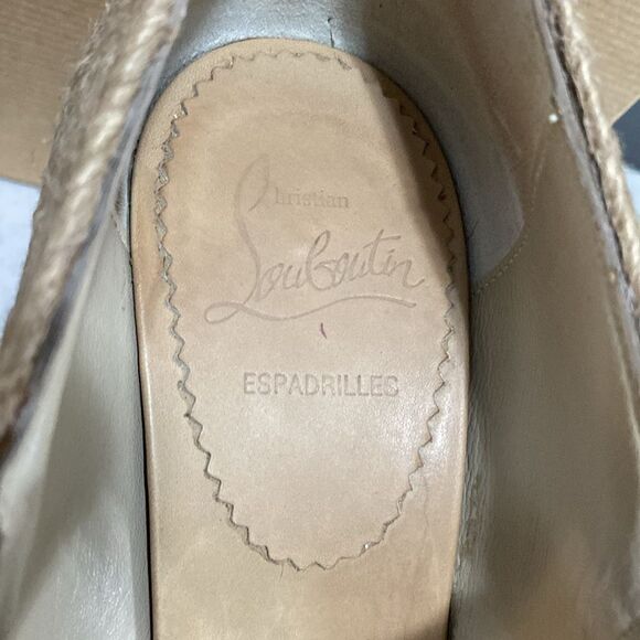 CHRISTIAN LOUBOUTIN Taupe Espadrille Wedges Size 37 US 6.5 Red Bottoms - Picture 7 of 16